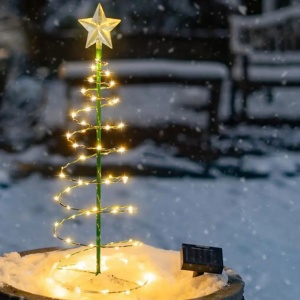 Decoratie solara cu LED model brad de Craciun cu stea, 85cm inaltime, lumina galbena - Img 4