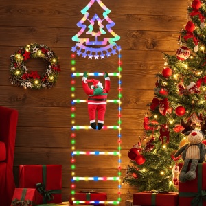 Decoratiune Mos Craciun pe scara, 156 LED-uri multicolore, 160 × 25 cm, IP65, pentru exterior/interior