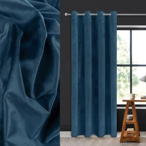 Draperie decorativa, tip blackout - nu lasa lumina sa treaca, cu aspect de piele suede, cu inele, 140x260 cm, albastru - Img 2