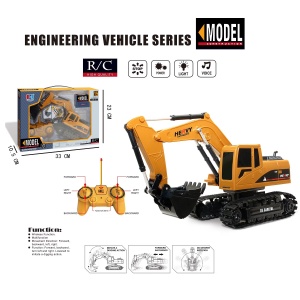Excavator RC de jucarie, cu senile, sunete si lumini, copii 6+ ani, scara 1:24, 28x10x23 cm, galben-negru - Img 5