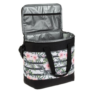 Geanta Izoterma, 15L, 28x18x30cm, Negru cu Dungi si Hibiscus - Img 1