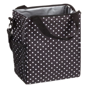 Geanta izoterma cu fermoar, Capaccitate 8L, 21x16x24cm, Neagra cu Buline Albe