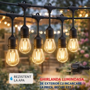 Ghirlanda luminoasa cu incarcare la priza - Lungime 5 metri 10 Becuri LED - Lumina calda - Img 2