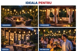 Ghirlanda luminoasa pentru exterior - Lungime 10 metri 10 becuri - Lumina alb cald - Img 3
