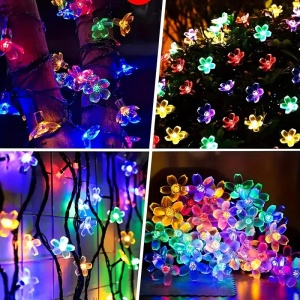 Ghirlanda Luminoasa Solara Flori de Cires cu 50 LED-uri, Lumina Alba Calda/Multicolora, 5m Lungime - Img 17