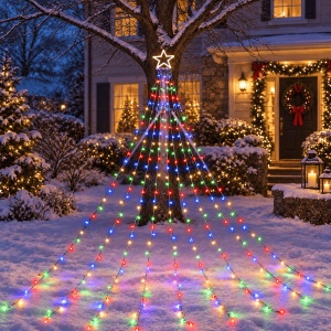 Instalație de Crăciun tip brad cu stea, 210 LED-uri, Lungime 2,5 m, Lumină caldă, rece sau multicoloră - Img 5