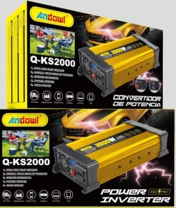 Invertor de tensiune auto KS2000, 2000W 12V, 220V, cu unda sinusoidala modificata, indicator LED, auriu - Img 7