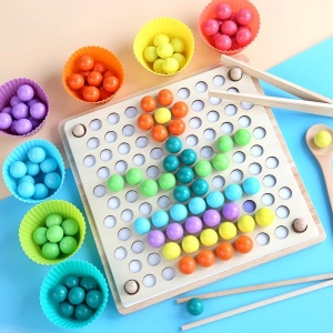 Joc educativ din lemn cu 89 piese, pentru copii 3 ani+, Montessori, 22x22 cm, multicolor - Img 4