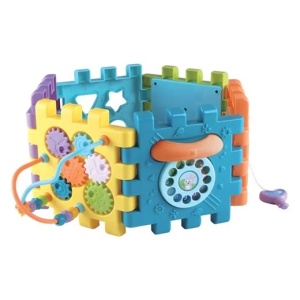 Jucarie educativa cu activitati pentru copii 18+ luni, Forma de cub, Laturi tip puzzle, Plastic, 20.5x18.5x27.5cm, Multicolor - Img 2