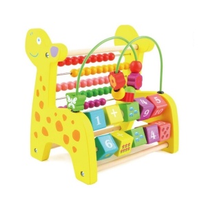 Jucarie Educativa din Lemn, cu Numaratoare, Cuburi, Labirint cu Bile, 3 in 1, Montessori, 21x15x21 cm, Galben - Img 7