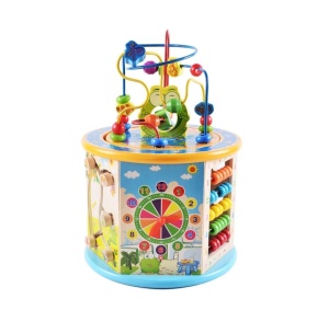 Jucarie educativa din lemn, tip hexagon, 8 in 1, centru de activitati, 36x20x25 cm, multicolor - Img 2