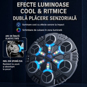 Jucarie Interactiva de Box pentru Copii, Tinta Electronica Inteligenta, 6 Zone de Lovire, Bluetooth, Muzica, Lumini LED, Efecte Sonore, Viteza Reglabila, Manusi Incluse - Img 3