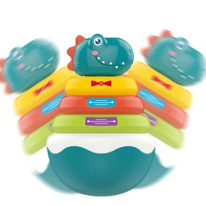 Jucarie pentru bebelusi Roly Poly dinosaur - Piramida cu inele si sunete - Img 5