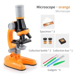 Kit cu Microscop biologic si accesorii, pentru copii, zoom 100x, 400x, 1200x, portocaliu/albastru - Img 5