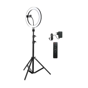 Lampa circulara LED, diametru 20cm, 13", cu telecomanda si trepied 150cm, negru - Img 2