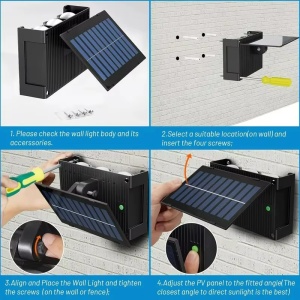 Lampa cu panou solar 6 LED, Montaj pe perete, Iluminare sus-jos, Lumina alb cald - Img 9