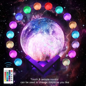 Lampa de veghe 3D, Model Luna cu suport de lemn, lumina multicolora, Telecomanda - Img 4