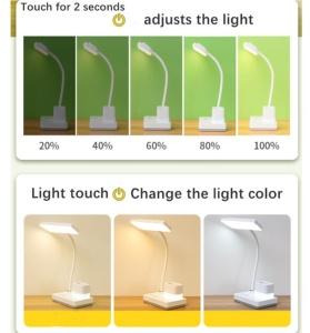 Lampa LED model 1945 pentru birou 4W, cu suport pixuri, reglabila, 3 moduri de iluminare, dimabila, alb - Img 3