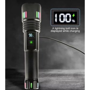Lanterna LED cu zoom telescopic, Andowl P45, reincarcabila, focus ajustabil, 20W, 2000LM, IP43, afisaj baterie, 18x4.3 cm, negru - Img 6
