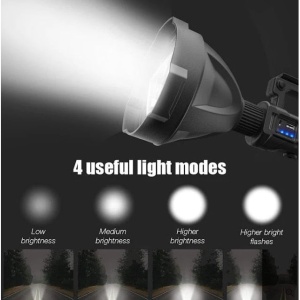 Lanterna Profesionala LED cu acumulator, Incarcare USB, Raza de actiune 800m, 4 moduri de iluminare, functie Powerbank - Img 2