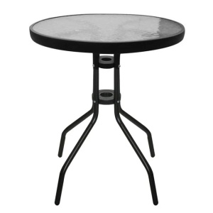 Masă de Exterior cu Blat din Sticlă și Cadru Metalic Negru, Ø60x70 cm - Img 1