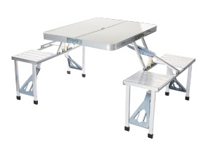 Masa pliabila pentru camping cu 4 scaune integrate, Aluminiu, Compacta si usor de transportat