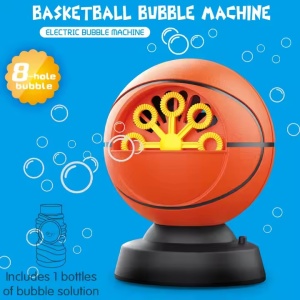 Masina de facut baloane de spaun in forma de minge de basket, pentru copii 2 ani+, recipient de 100ml, plastic, 15x10.5x10.5cm, portocaliu-negru - Img 4
