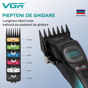 Masina de tuns profesionala VGR V-888C, Motor 7000/8000 RPM, Acumulator 2500 mAh, Display LED, 6 Piepteni Inclusi - Img 6