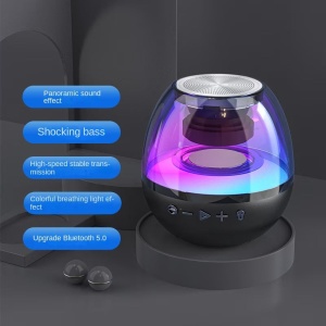 Mini boxa portabila cu extra bass, RGB, sunet 360°, HD, bluetooth 5.0, USB Type-C, negru - Img 7