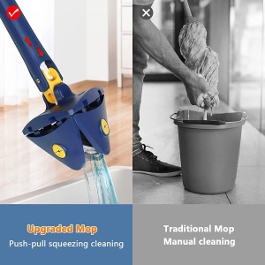 Mop triunghiular, cu stoarcere si rezerva extra, pentru podele, geamuri sau alte suprafete, maner telescopic, albastru - Img 13