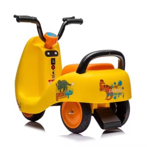 Motocicleta electrica cu 3 roti, pentru copii 2 ani+, baterie 6V4AH+1, 5km/h, plastic, cu difuzor, 50x43x68 cm, galben-portocaliu/alb-portocaliu - Img 3