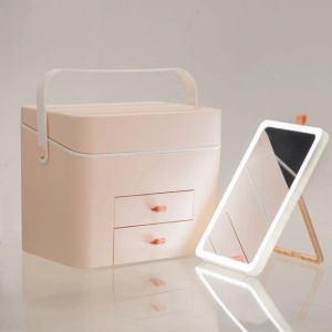 Oglinda machiaj cu 42 de becuri LED, Portfard cu compartimente - Img 2