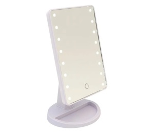 Oglinda pentru machiaj cu suport si 16 becuri LED, Culoare Alb