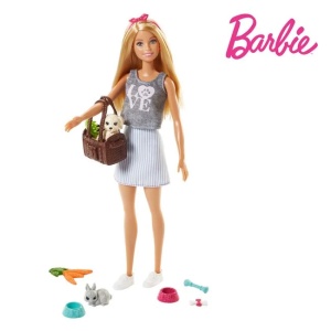 Papusa Barbie cu caine si multe accesorii, varsta 3+ ani, 15x5.5x33cm, multicolor