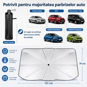 Parasolar auto pentru parbriz tip umbrela - Rezistent UV - Dimensiune 131 X 74 cm - Husa transport - Img 5