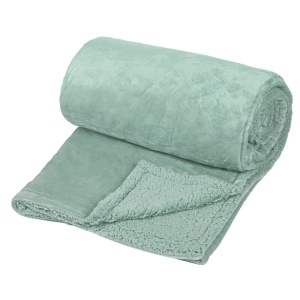 Patura catifelata dubla pentru iarna cu aspect de blana, Dimensiune 220x200 cm, Culoare verde menta