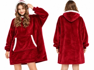 Patura Hanorac Oversize cu Gluga si Buzunar, Captuseala Pufoasa, Moale si Calduroasa, Unisex - Img 12