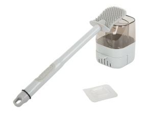Perie din silicon pentru toaleta, cu dozator de lichid, cu suport, pliabila, gri - Img 2