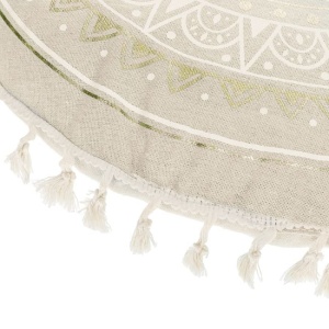 Perna de podea rotunda, model mandala cu franjuri, fara fermoar, Ø60 cm, bej/auriu - Img 4
