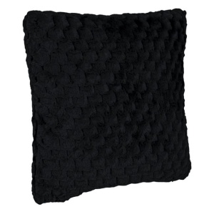 Perna decorativa, pentru canapea sau pat, aspect de blanita cu model reliefat in dungi, 60x60 cm, negru - Img 1