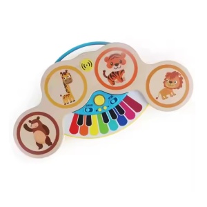 Pian si tobe din lemn, pentru copii 1 an+, 2 in 1, Magic Touch, cu sunete si lumini