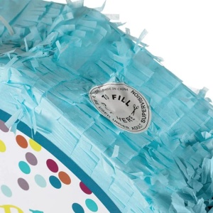 Pinata party cu imprimeu Happy Birthday, Dimensiune 44x11cm, Albastru - Img 3