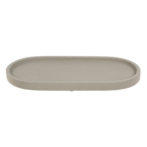 Platou decorativ oval, din ciment, pentru decoratiuni sau servit, 35x18x2.5 cm, gri - Img 2