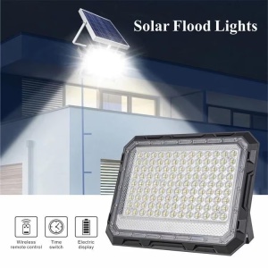 Proiector cu panou solar si telecomanda, Jortan, 200W, IP66, 6500k, 2000 LED-uri SMD, senzor de lumina, gri - Img 2