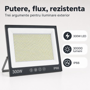 Proiector LED 300W, Iluminat Puternic 30000lm, Pentru exterior sau interior, Protectie IP66 - Img 6