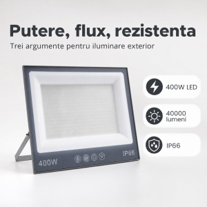 Proiector LED 400W, Iluminat Puternic 40000lm, Pentru exterior sau interior, Protectie IP66 - Img 6