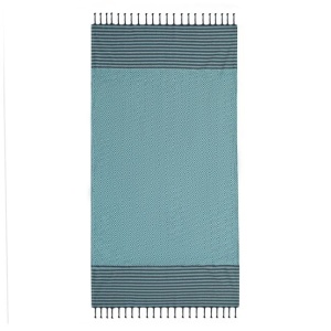 Prosop Hamam cu Modele Geometrice si Franjuri, din Bumbac, 180x100cm, Verde Menta cu Gri - Img 1