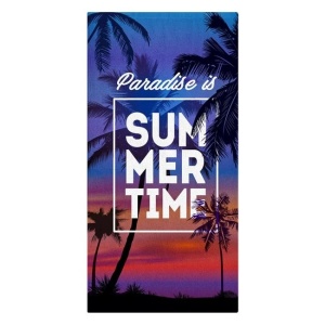Prosop pentru Plaja , cu Mesaj "Paradise is Summer Time", 150x75cm, Albastru - Img 1