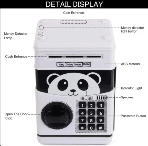 Pusculita Panda pentru copii 3 ani+, cu functie ATM, cod pin si seif, alb cu negru - Img 8