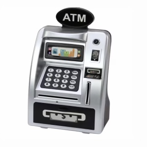 Pusculita tip Bancomat Muzicala, pentru Copii 3 ani+, cu Depunere si Retragere, ATM, Senzor de Miscare, 25x15.8x9cm, Argintiu/Auriu - Img 1
